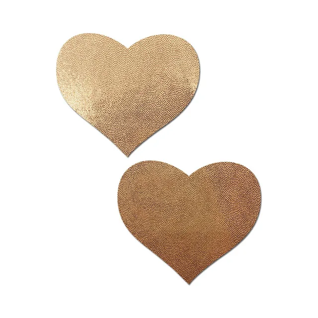 Pair of metallic rose-gold heart-shaped pasties