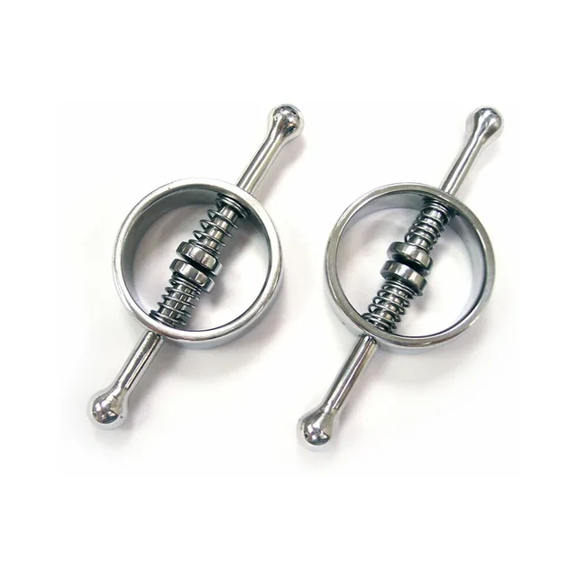 pair of silver Rouge stainless steel spring-loaded nipple clamps