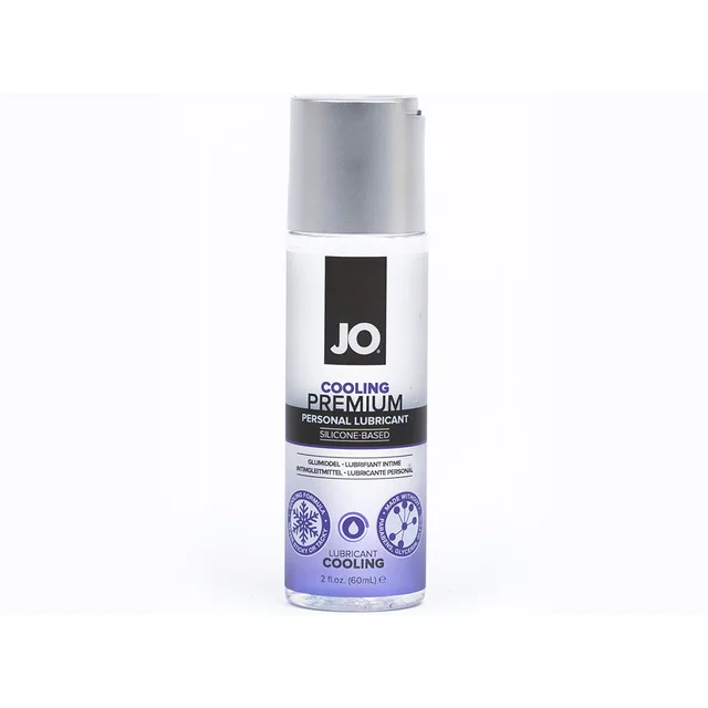 Front view of 2 oz System JO Premium Cooling silver pump bottle