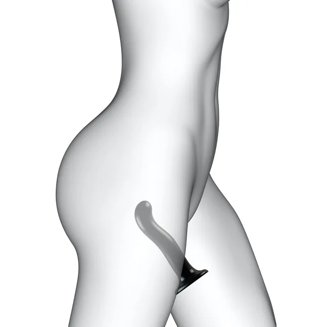 side placement illustration of small black Strap-On-Me P&G-Spot dildo