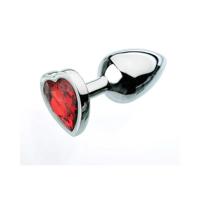 Adam & Eve Red Heart Small metal anal plug horizontal side view with red heart base
