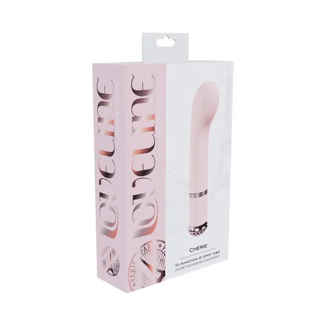 Pink Loveline Cherie curved vibrator in pale-pink retail box