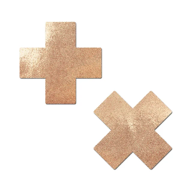 Pastease Everyday rose gold cross nipple covers matching pair on white background