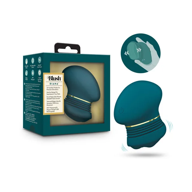 Dark-teal Blush Riana massager with gold band and box