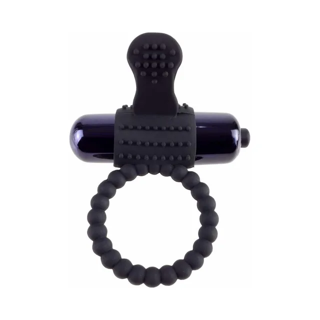 Pipedream Fantasy C-Ringz Black Silicone Ring front view with beaded loop