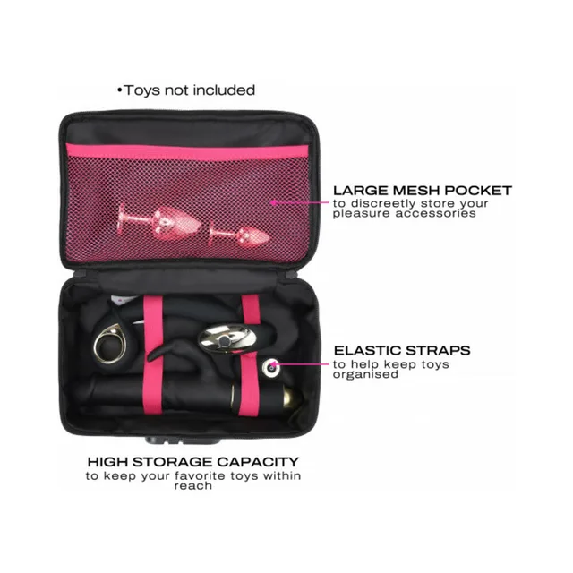 Open Dorcel organizer showing pink mesh pocket and black straps