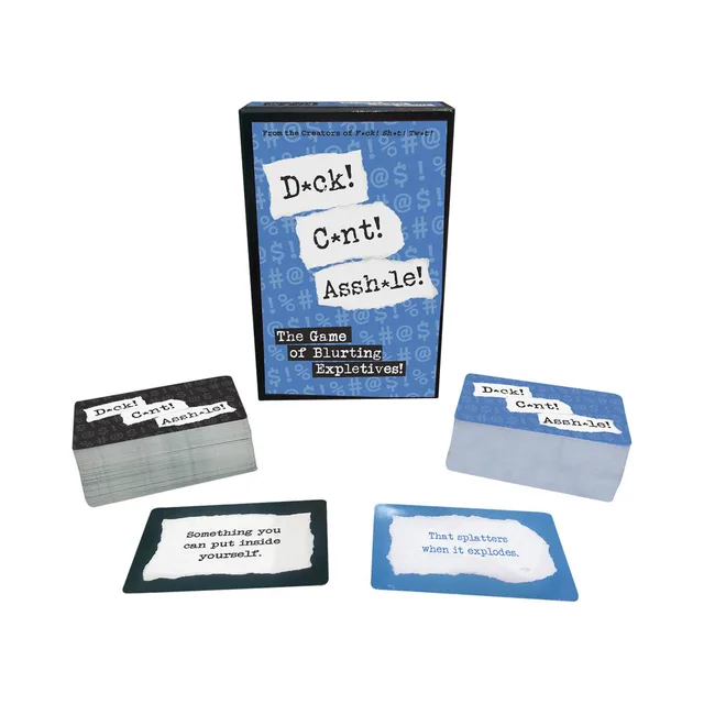 D*ck C*nt Assh*le blue game box with black and blue prompt card decks
