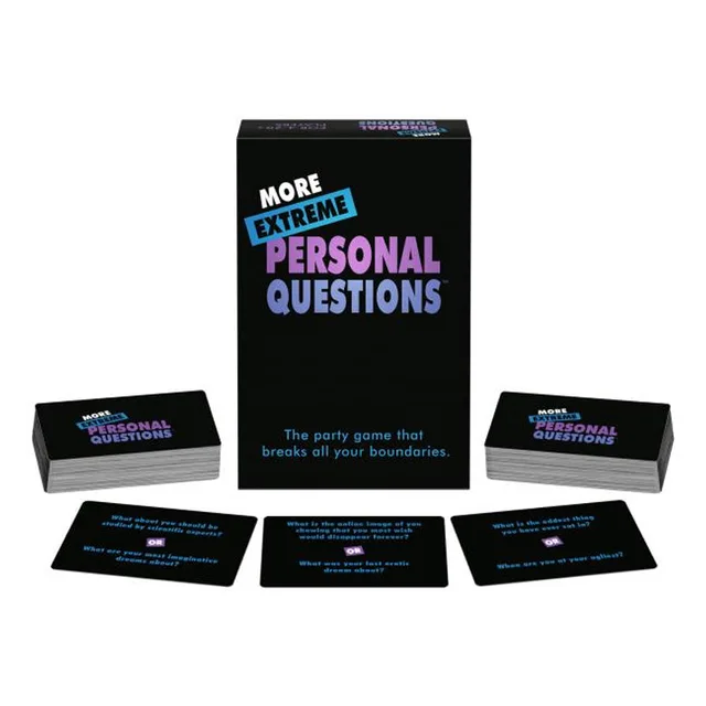 Black More Extreme Personal Questions box with dark card deck