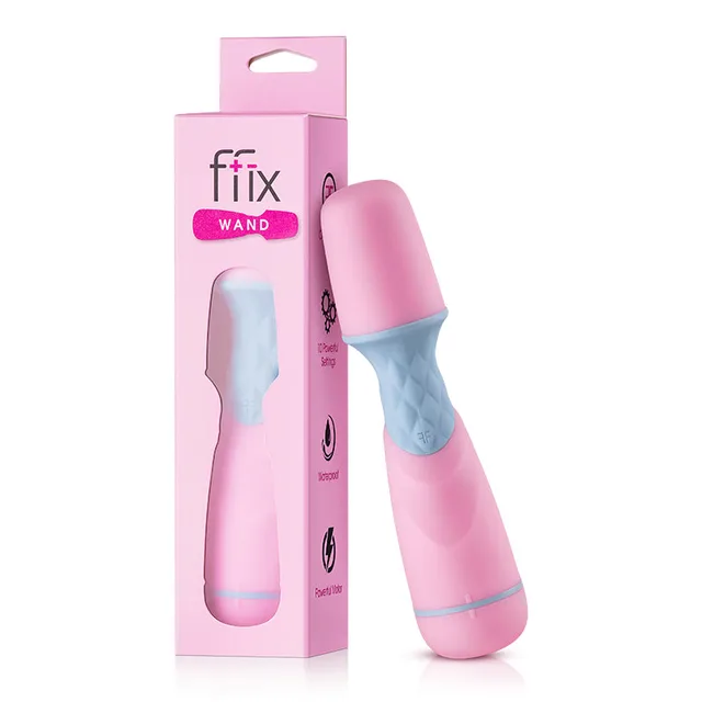 FFIX light pink curved wand vibrator beside matching retail box