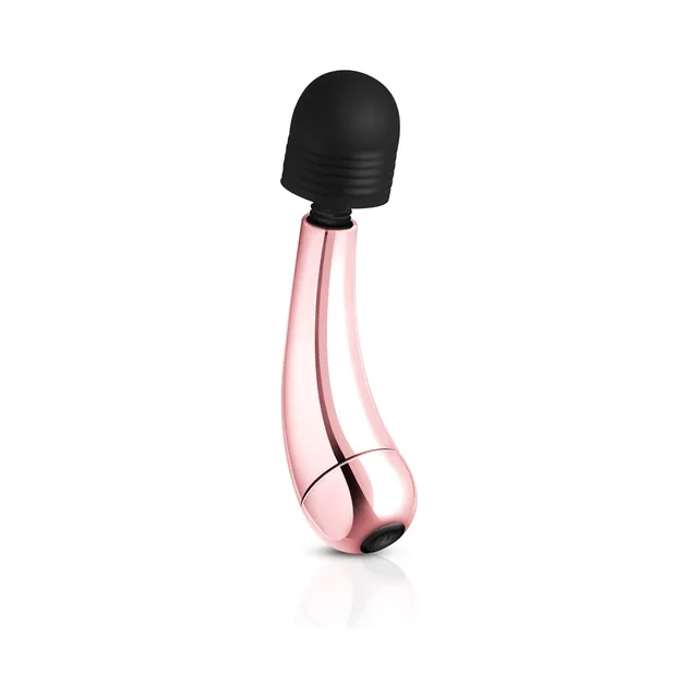 curved Rosy Gold Nouveau Mini Curve massager with black ribbed head