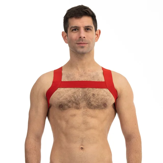 Front view of Prowler RED S/M red sports harness with chest band