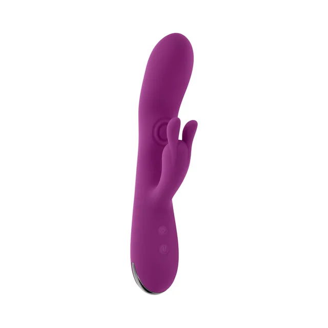 Playboy Busy Bunny Wild Aster purple dual stimulator left side view with raised twin-prong arm