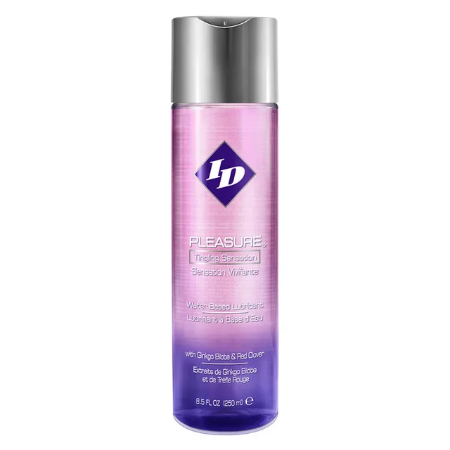ID Pleasure Clear Lubricant 8.5 oz tall transparent bottle with silver disc-top cap