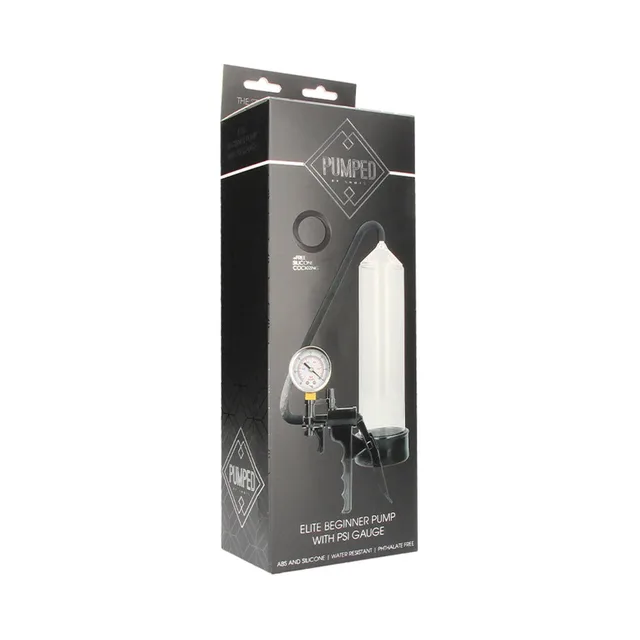 Black Pumped Elite box showing clear cylinder hand pump and PSI gauge
