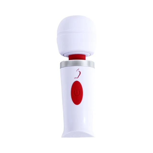 Adam and Eve Mini Magic white massager upright front view of round head
