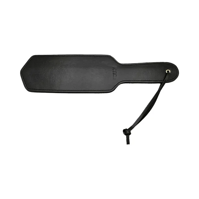 Rouge black leather paddle horizontal reverse view showing stitched edge