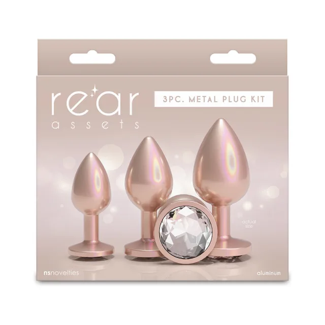 Champagne Rear Assets three-piece aluminum plug kit with clear jewel bases