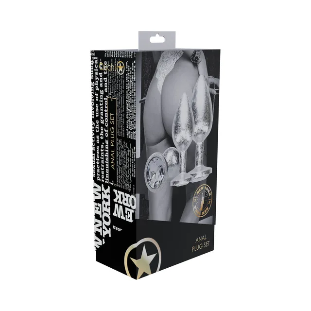 Ouch International New York three-piece silver plug set box