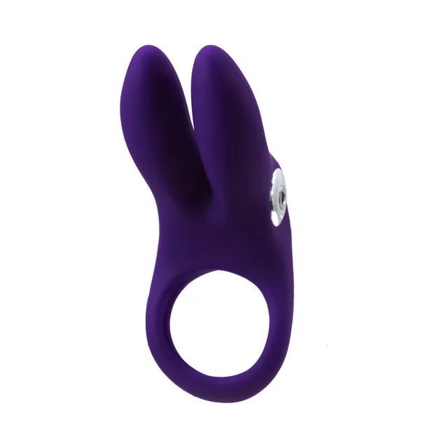 Angled front view of purple bunny-ear C-ring