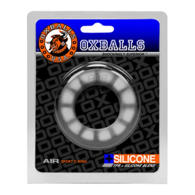 OxBalls AIR Cool Ice translucent gray cock ring in hanging package