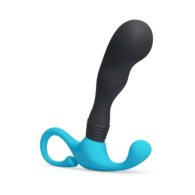 Black and teal b-Vibe P-Spot Curl upright curved shaft view