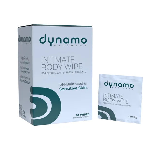 Dynamo Intimate Body Wipes 30-count box and sachet