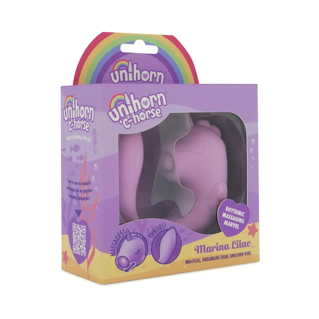 Lilac Unihorn C-Horse Marina seahorse massager in purple window box