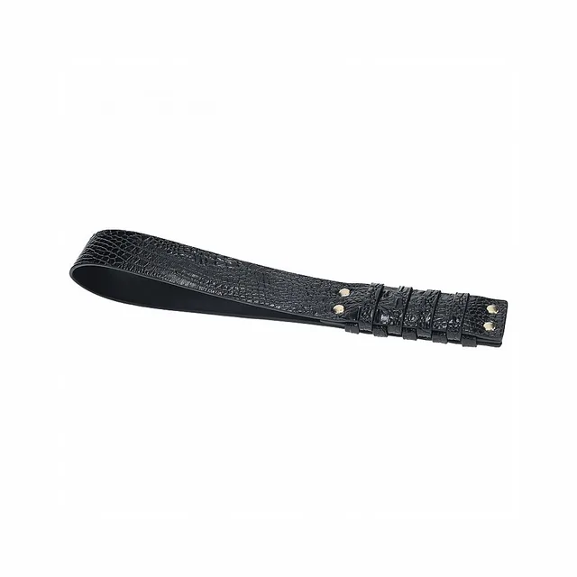 black croc-print Rome leather paddle with layered strips and loop handle