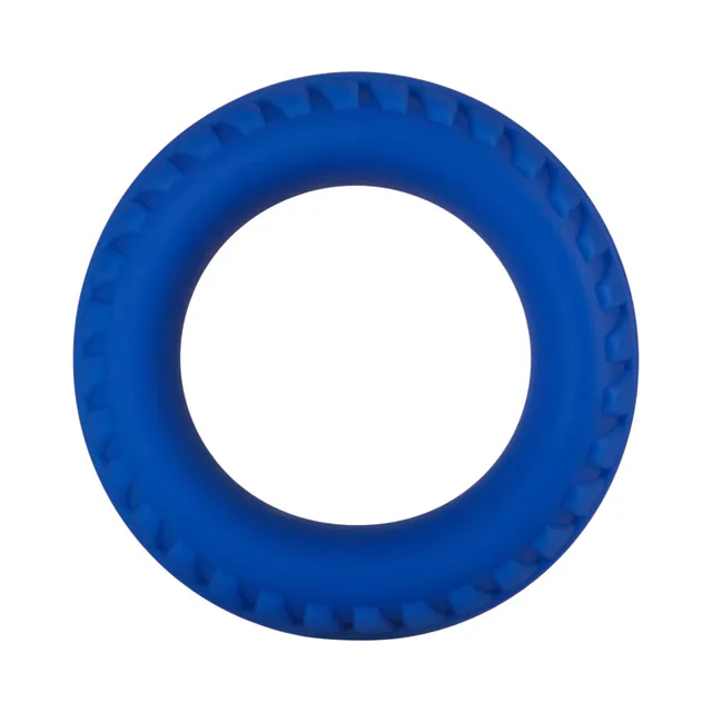 Front view of blue F-12 ring with chevron texture