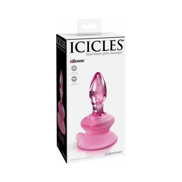 Icicles No. 90 pink glass anal plug in retail box