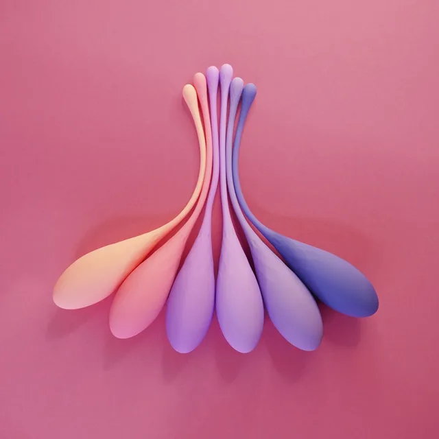 Six Skins Care teardrop Kegel weights in pink purple and blue