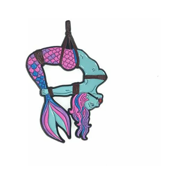 blue mermaid soft-enamel pin with turquoise face and pink purple hair
