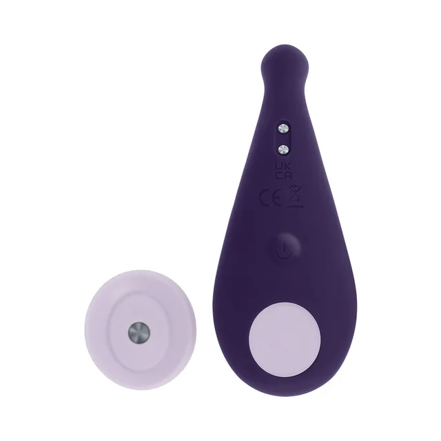 purple Panty Party vibrator beside detachable round magnetic disc