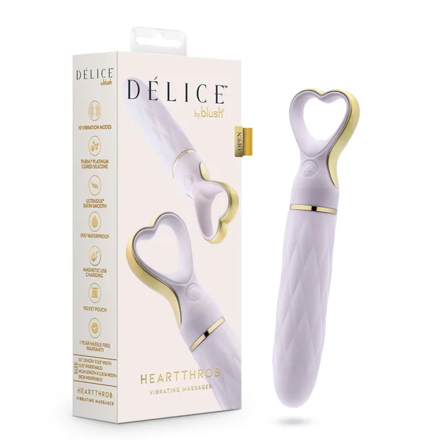 Lavender Love Délice Heartthrob vibrator beside white product box