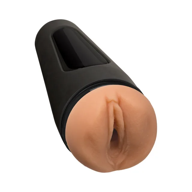 Doc Johnson Main Squeeze Jessie Andrews Stroker black case angled left with beige insert