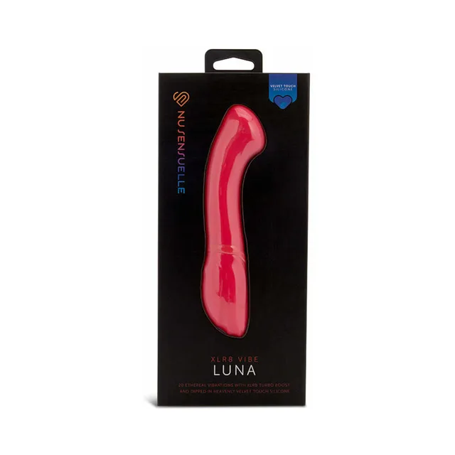 hot pink Nu Sensuelle Luna vibrator visible through black retail box