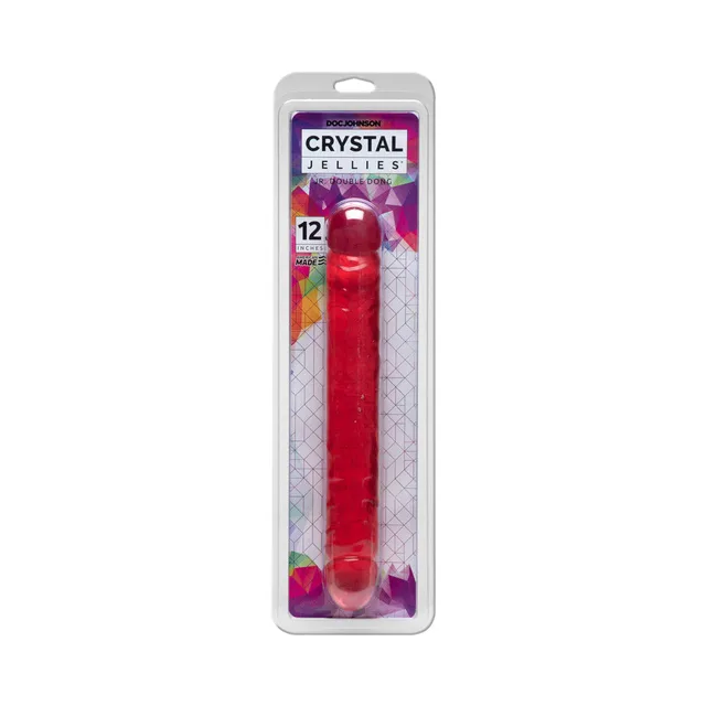 Pink Crystal Jellies 12-inch double-ended dildo in clear hanging package