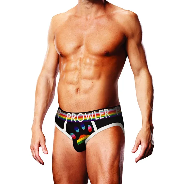 Front view of black Prowler paw-print brief size XL