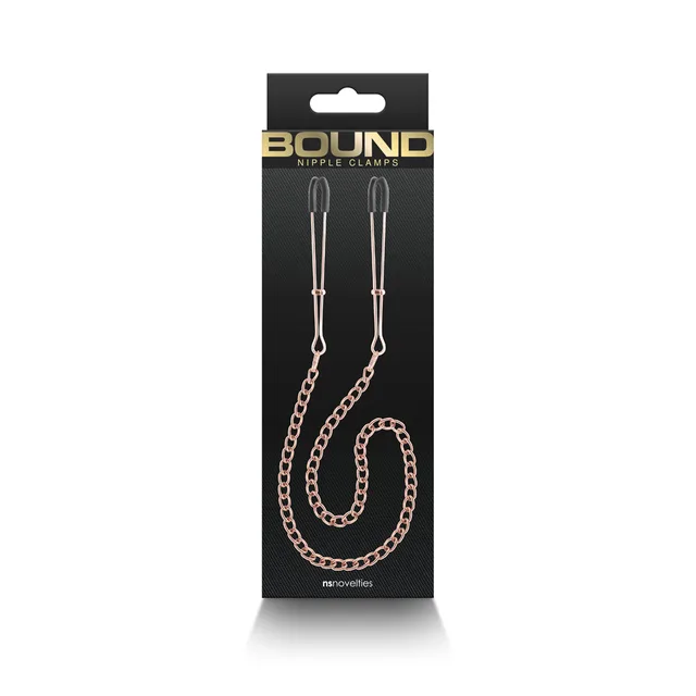 NS Novelties Bound DC3 rose gold chain nipple clamps front retail package