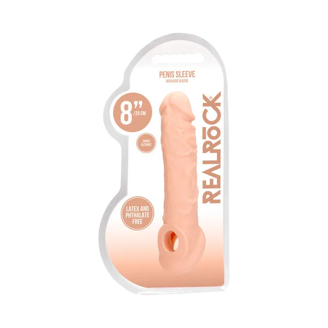 beige RealRock Skin 8-inch extender sleeve in white contour packaging