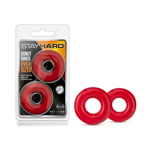 Stay Hard Oversized Donut Rings red two-pack and retail package