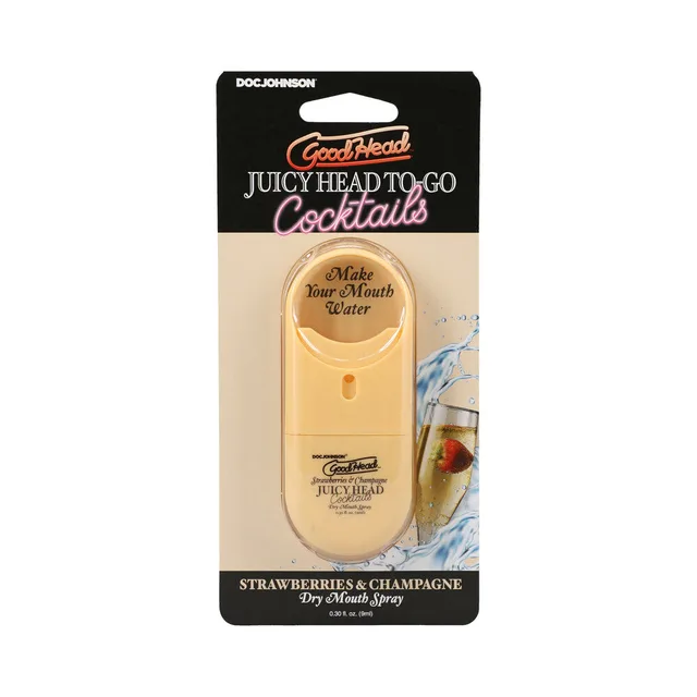 Juicy Head To-Go Strawberry Champagne spray on hanging card