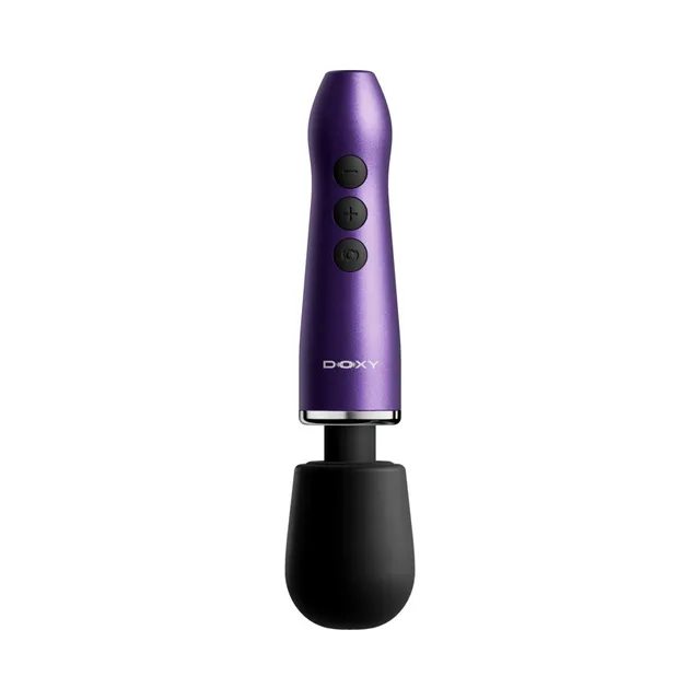 Front view of Doxy Go travel purple handle and round black head
