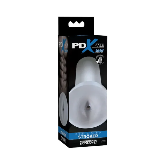 PDX Male Pump and Dump clear anal stroker in black retail box