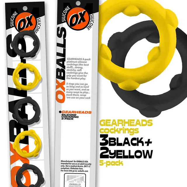 Oxballs Gearheads five-pack with yellow and black spinner rings