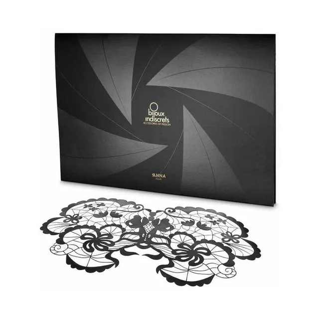 ornate black Anna vinyl eye-mask decal with floral scrollwork below a black envelope