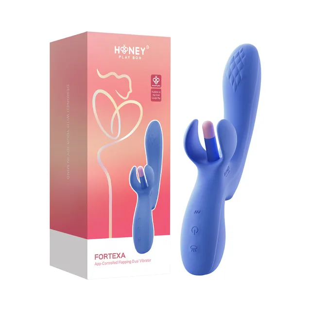 Blue Honey Play Box Fortexa dual stimulator beside pink box
