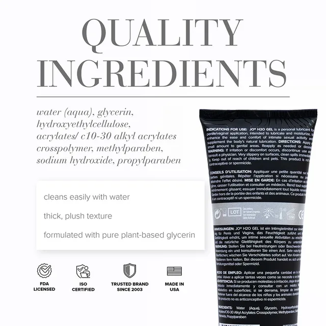 System JO H2O Gel 8 oz ingredient graphic with rear tube panel