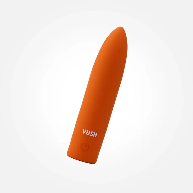 Front angled view of orange VUSH Bullet and pointed tip