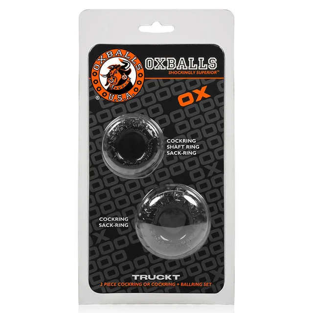 OxBalls Truckt Black Two-Piece Ring Set in package
